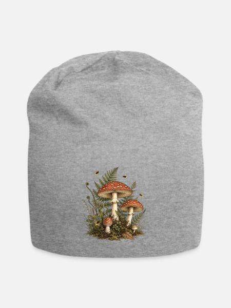 Cottagecore Mushroom Botanical Vintage - Jersey-Beanie - Grau meliert