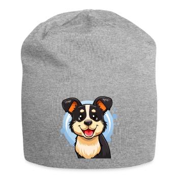 Cheerful Black and White Puppy (Comic Portrait) - Jersey Beanie - heather grey - Front