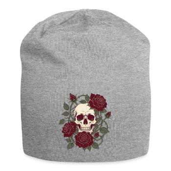 Skull & Roses – Gothic Skull Flower Design - Jersey Beanie - heather grey - Front