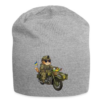 Ukraine Combat Kitten on Motorcycle (KZU) - Jersey Beanie - heather grey - Front