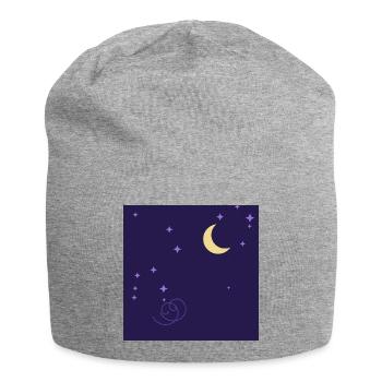 Sternennacht, Mond und violette Spirale - Jersey-Beanie - Grau meliert - Vorne