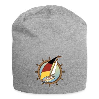 Sailboat with German flag in rudder wheel - Jersey Beanie - heather grey - Front