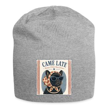 French Bulldog I Came Late Retro Humor - Jersey Beanie - heather grey - Front