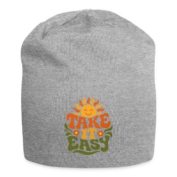 Take It Easy – Retro 70s Groovy Statement Design - Jersey Beanie - heather grey - Front