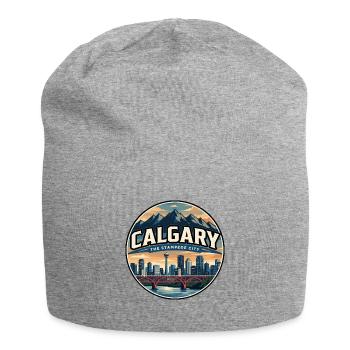 Retro Calgary Peace Bridge Travel Badge - Jersey Beanie - heather grey - Front
