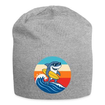 Retro Sunset Surf Cartoon Shark - Jersey Beanie - heather grey - Front