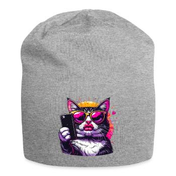 Cool Cat with Sunglasses – Selfie Cat Design - Jersey Beanie - heather grey - Front