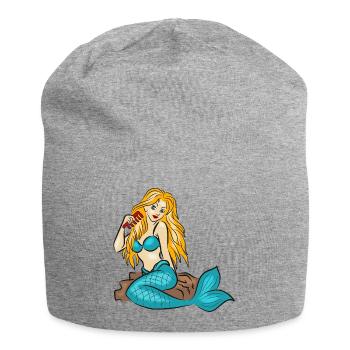 Mermaid on a rock - Jersey Beanie - heather grey - Front