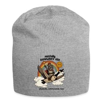 Raccoon Knight on Rainbow Goose - Jersey Beanie - heather grey - Front
