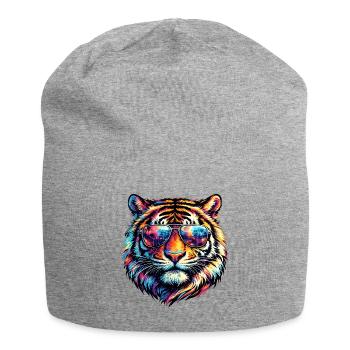 Psychedelic Tiger with Sunglasses - Jersey Beanie - heather grey - Front