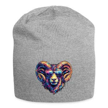 Colorful ram's head with sunglasses - Jersey Beanie - heather grey - Front