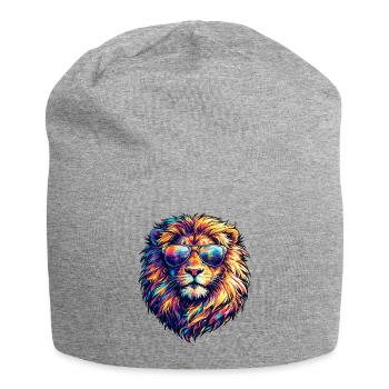 Neon lion with sunglasses - Jersey Beanie - heather grey - Front