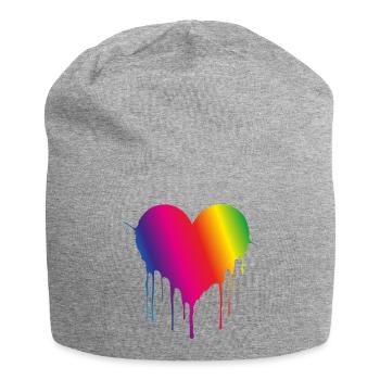 Rainbow Drip Heart - Jersey Beanie - heather grey - Front