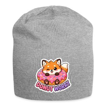 Cute Kawaii Fox Donut Worry Pun T-Shirt - Jersey Beanie - heather grey - Front