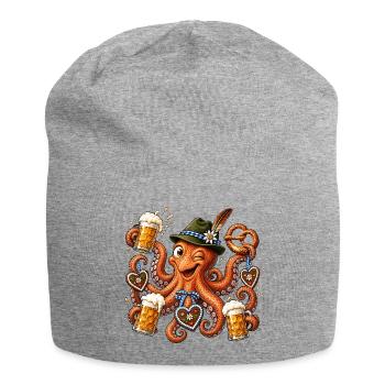 Krake mit Bier Brezel und Lebkuchenherzen - Jersey-Beanie - Grau meliert - Vorne