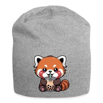 Red Panda Drinking Bubble Tea Kawaii - Jersey Beanie - heather grey - Front