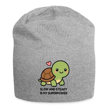 Slow And Steady Is My Superpower Cute Kawaii Turtl - Jersey Beanie - heather grey - Front