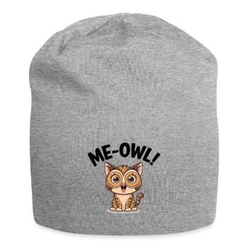 Me‑Owl – Cat Wearing Owl Mask Pun Cartoon - Jersey Beanie - heather grey - Front