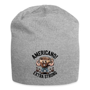 Strong Americano – Flexing Coffee Cup Cartoon - Jersey Beanie - heather grey - Front
