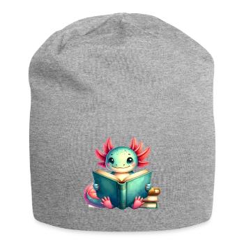Comic Axolotl Reading a Book – Nerdy Reader Art - Jersey Beanie - heather grey - Front