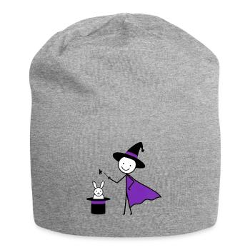 Stick figure as a magician conjures rabbit art - Jersey Beanie - heather grey - Front