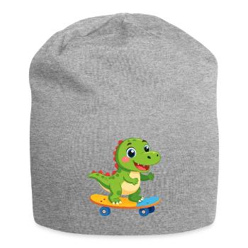 Little Green Dino on Skateboard – Skater Fun - Jersey Beanie - heather grey - Front