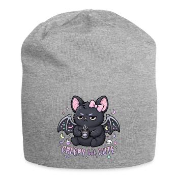 Caffeine Creepy Cat with Wings - Jersey Beanie - heather grey - Front