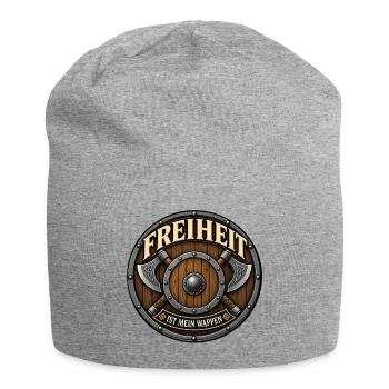 Freiheit ist mein Wappen – Mittelalter Schild & Äx - Jersey-Beanie - Grau meliert - Vorne