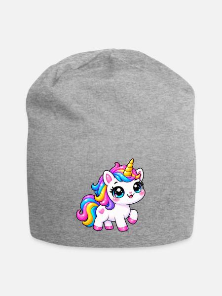 Kawaii Regenbogeneinhorn - Jersey-Beanie - Grau meliert