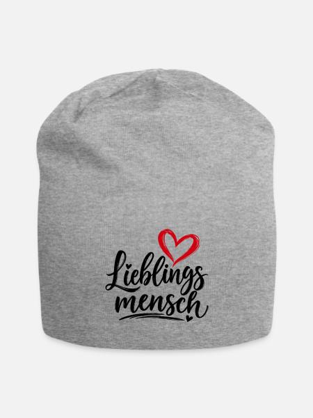 Herz-Pinselstrich mit Kalligrafie - Jersey-Beanie - Grau meliert