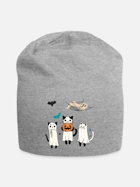 Katzen Halloween - Jersey-Beanie - Grau meliert