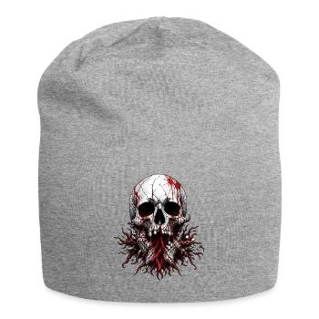 Death Metal Schädel mit Wurzeln – Sticker Stil - Jersey-Beanie - Grau meliert - Vorne