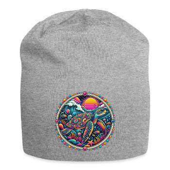 Psychedelische Meeresschildkröte - Jersey-Beanie - Grau meliert - Vorne