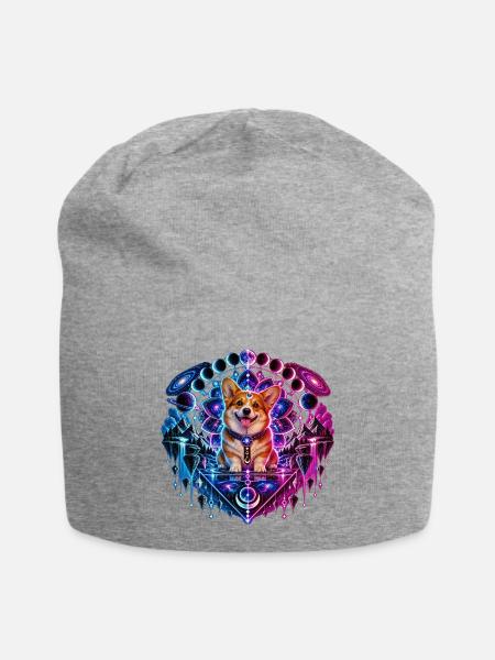 Kosmischer Corgi – Mandala & Galaxie - Jersey-Beanie - Grau meliert