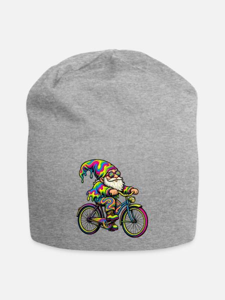Psychedelischer Gartenzwerg auf Fahrrad - Jersey-Beanie - Grau meliert