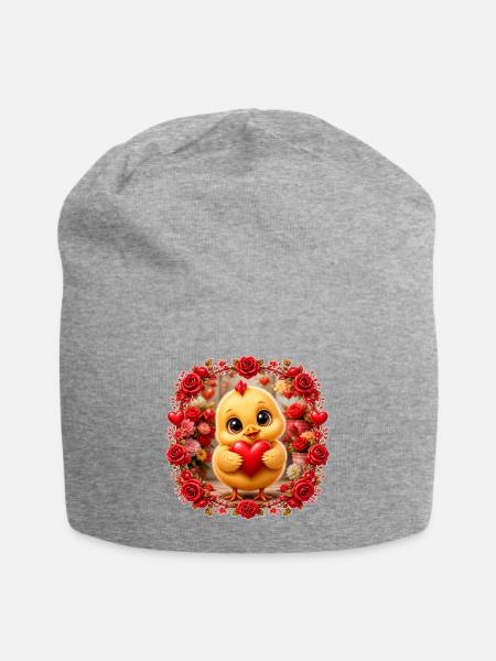 Huhn mit Herz - Jersey-Beanie - Grau meliert
