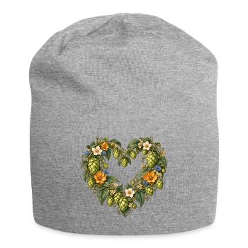 Hopfenherz mit Blumen – Tracht & Volksfest - Jersey-Beanie - Grau meliert - Vorne