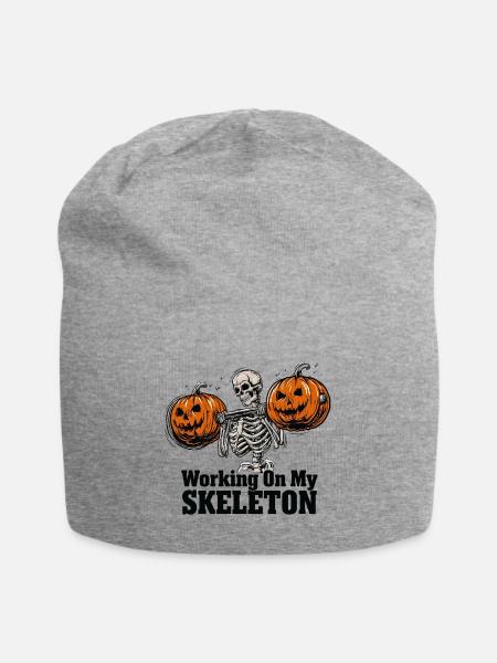 Knochentraining mit Kürbissen - Jersey-Beanie - Grau meliert