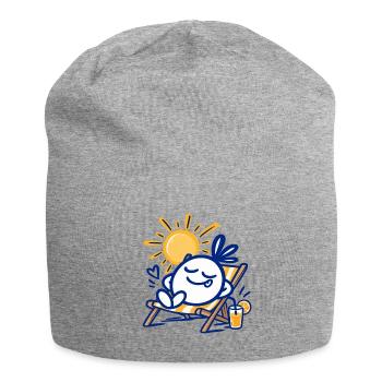 Sommer Chill – Entspannter Charakter im Liegestuhl - Jersey-Beanie - Grau meliert - Vorne