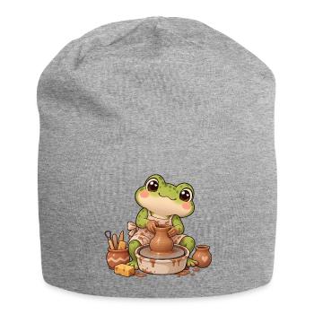 Bezaubernder Ton-Keramikfrosch - Jersey-Beanie - Grau meliert - Vorne