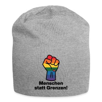 MENSCHEN STATT GRENZEN. BOTSCHAFT GEGEN RECHTS - Jersey-Beanie - Grau meliert - Vorne
