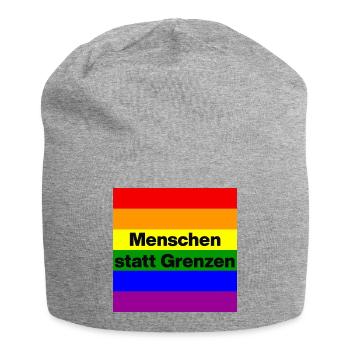 MENSCHEN STATT GRENZEN. BOTSCHAFT GEGEN RECHTS - Jersey-Beanie - Grau meliert - Vorne
