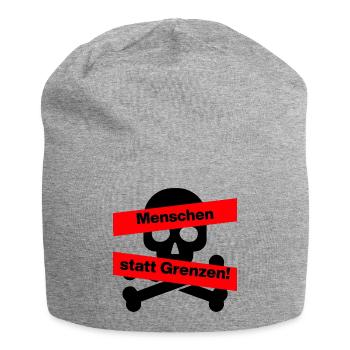 MENSCHEN STATT GRENZEN. BOTSCHAFT GEGEN RECHTS - Jersey-Beanie - Grau meliert - Vorne