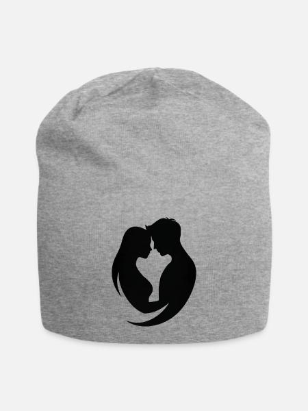 Paar-Silhouetten-Umarmung - Jersey-Beanie - Grau meliert
