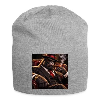 Gorilla-Dandy im Smoking und Zigarre - Jersey-Beanie - Grau meliert - Vorne