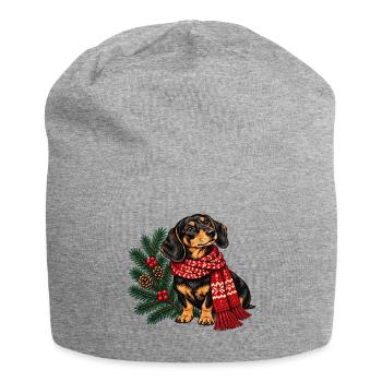 Winterdackel mit rotem Schal - Jersey-Beanie - Grau meliert - Vorne