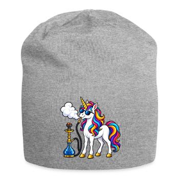 Einhorn mit Shisha – Fantasievolles Motiv - Jersey-Beanie - Grau meliert - Vorne