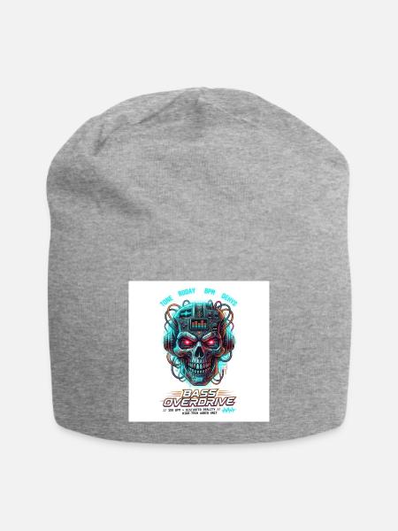 Bass Overdrive // 150 BPM Cyberpunk Skull - Jersey-Beanie - Grau meliert