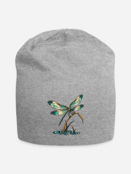 Libelle über stillem Wasser - Jersey-Beanie - Grau meliert