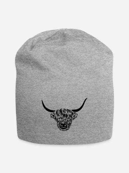 Kuh Landwirt Geschenk Hochlandrind Schottisches - Jersey-Beanie - Grau meliert
